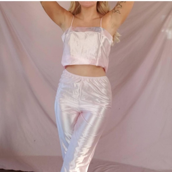 Vintage pale pink satin sleep set - Picture 1 of 3